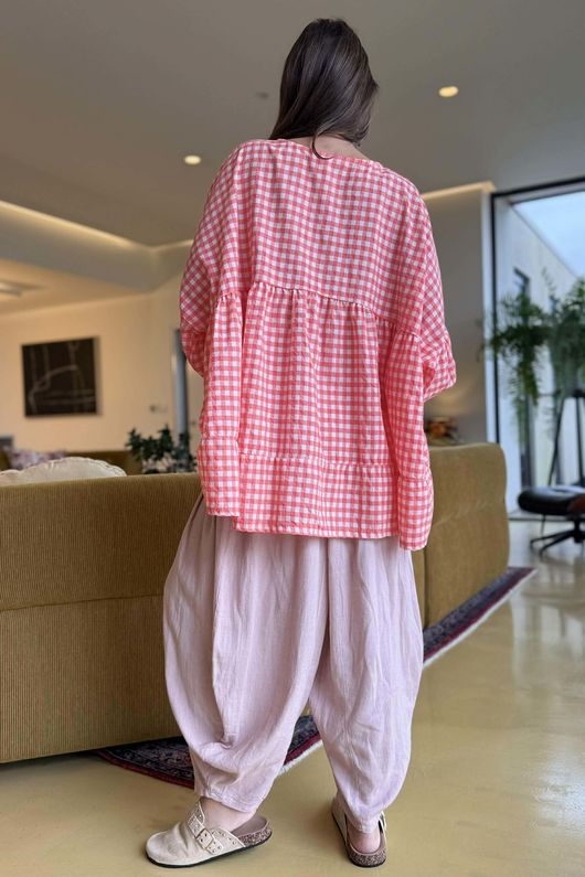 Nonni Gingham Artist Smock Coral